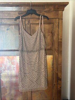 Adrianna Papell Beaded Spaghetti Strap Dress in Blush